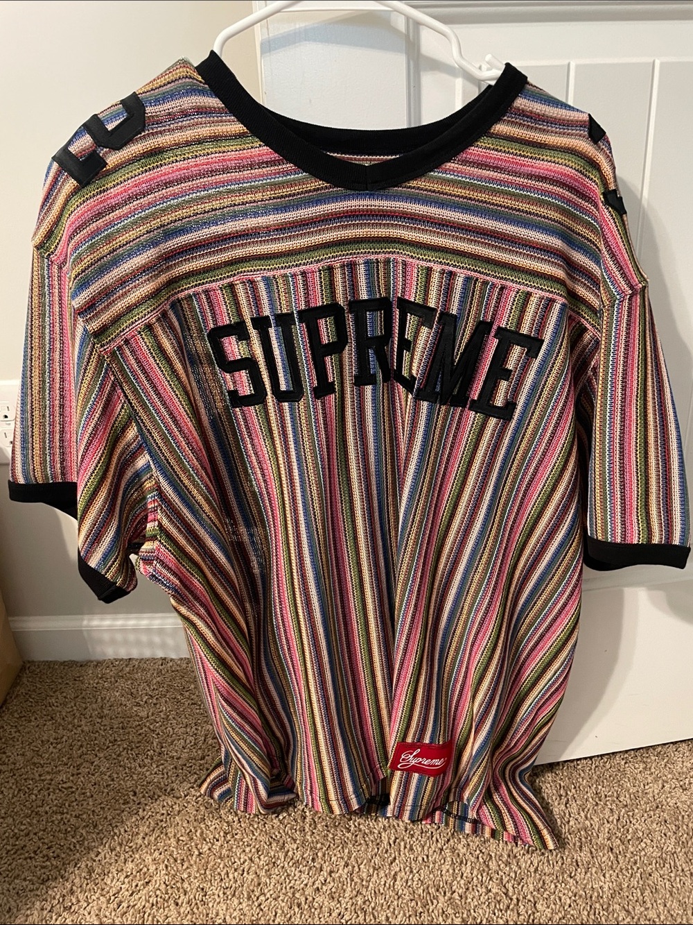 Supreme Multicolor Stripe Kids Short Sleeve Tee with Black Trim